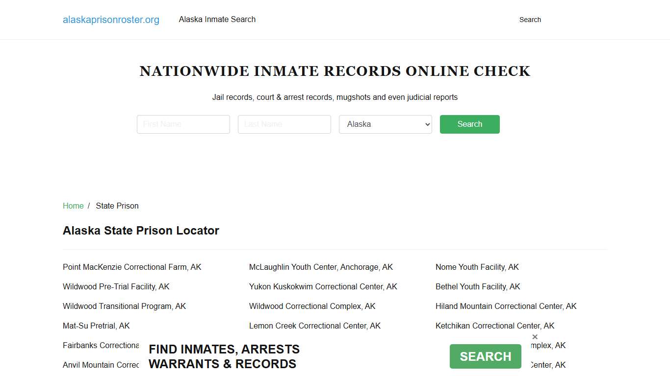Alaska State Prison Inmate Search Free Inmate Lookup